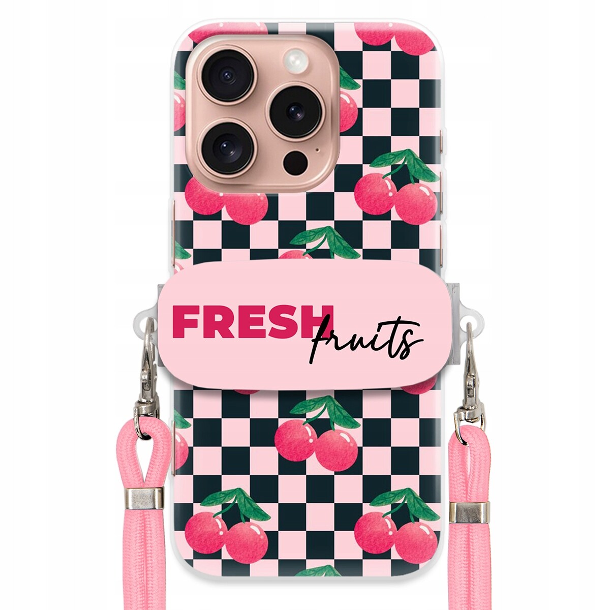 Pouzdro pro iPhone 16 Pro Růžové vodítko Funkční rukojeť Fresh Fruits Módní