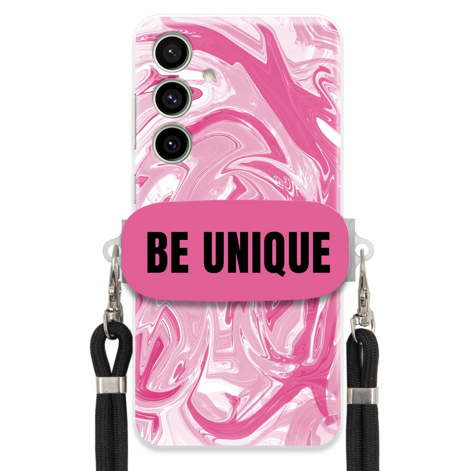 Pouzdro pro Samsung S24 Fe Case Uchytka Šňůrka Černá Růžová Mramor Be Unique