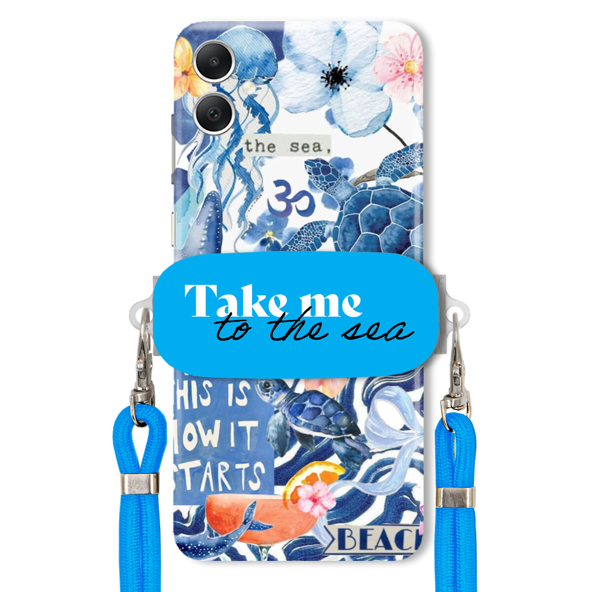 Pouzdro pro Samsung A05 Modré Crossbody vodítko Držák Take Me To The Sea