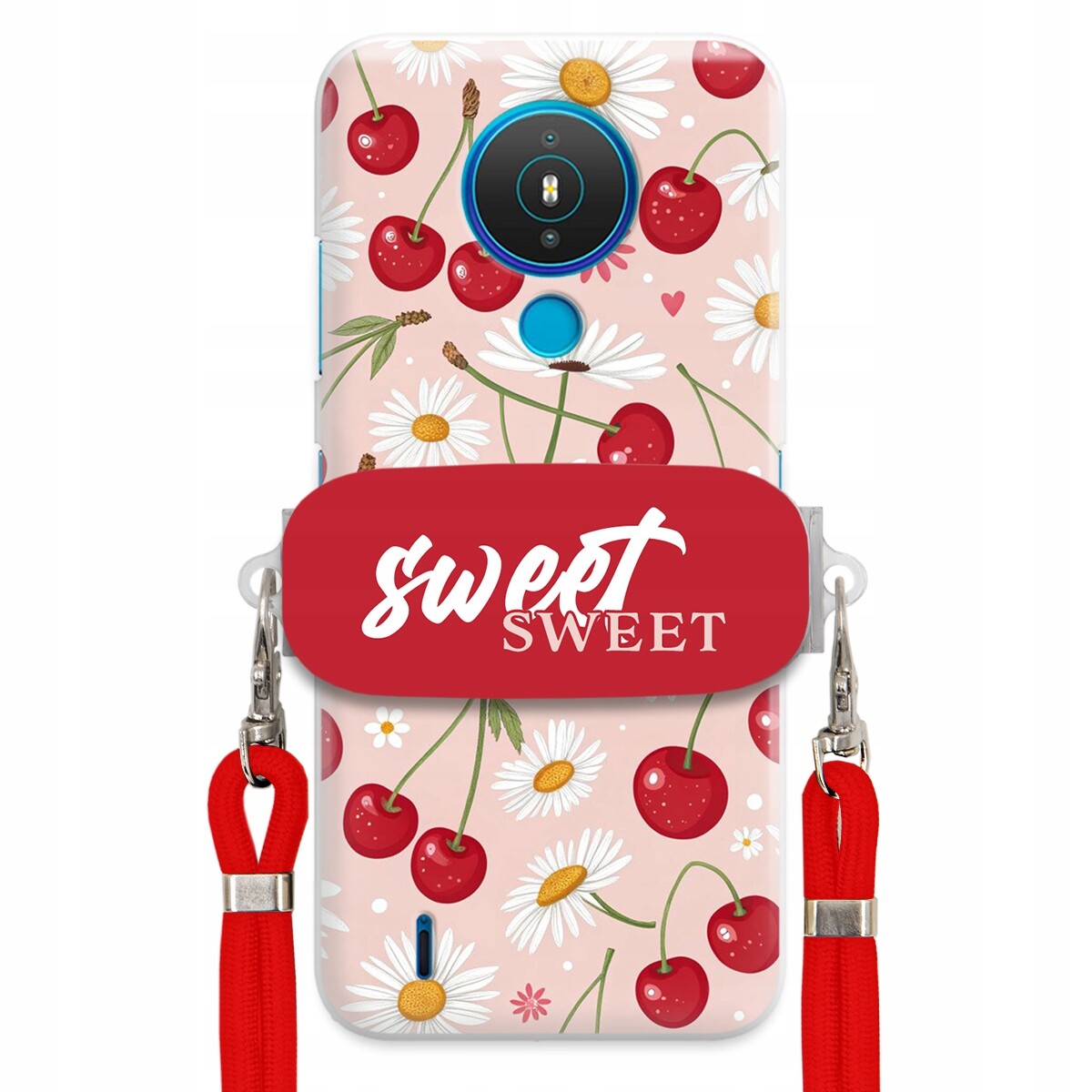 Pouzdro pro Nokia 1.4 Červené vodítko držák Sweet Sweet Višeň a sedmikráska