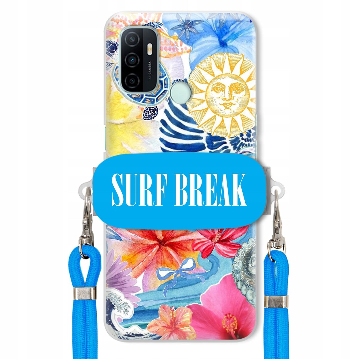 Pouzdro pro Oppo A33 Crossbody vodítko modré Držák Surf Break Pancéřové Prázdninové