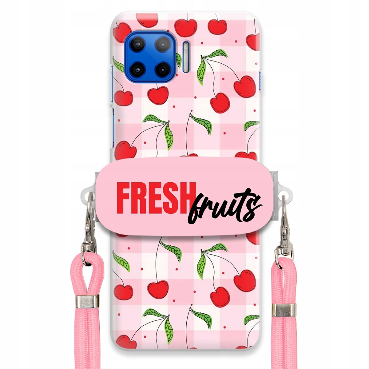 Pouzdro pro Motorola G 5G Plus Case Držák Šňůrka Růžová Fresh Fruits Mřížka