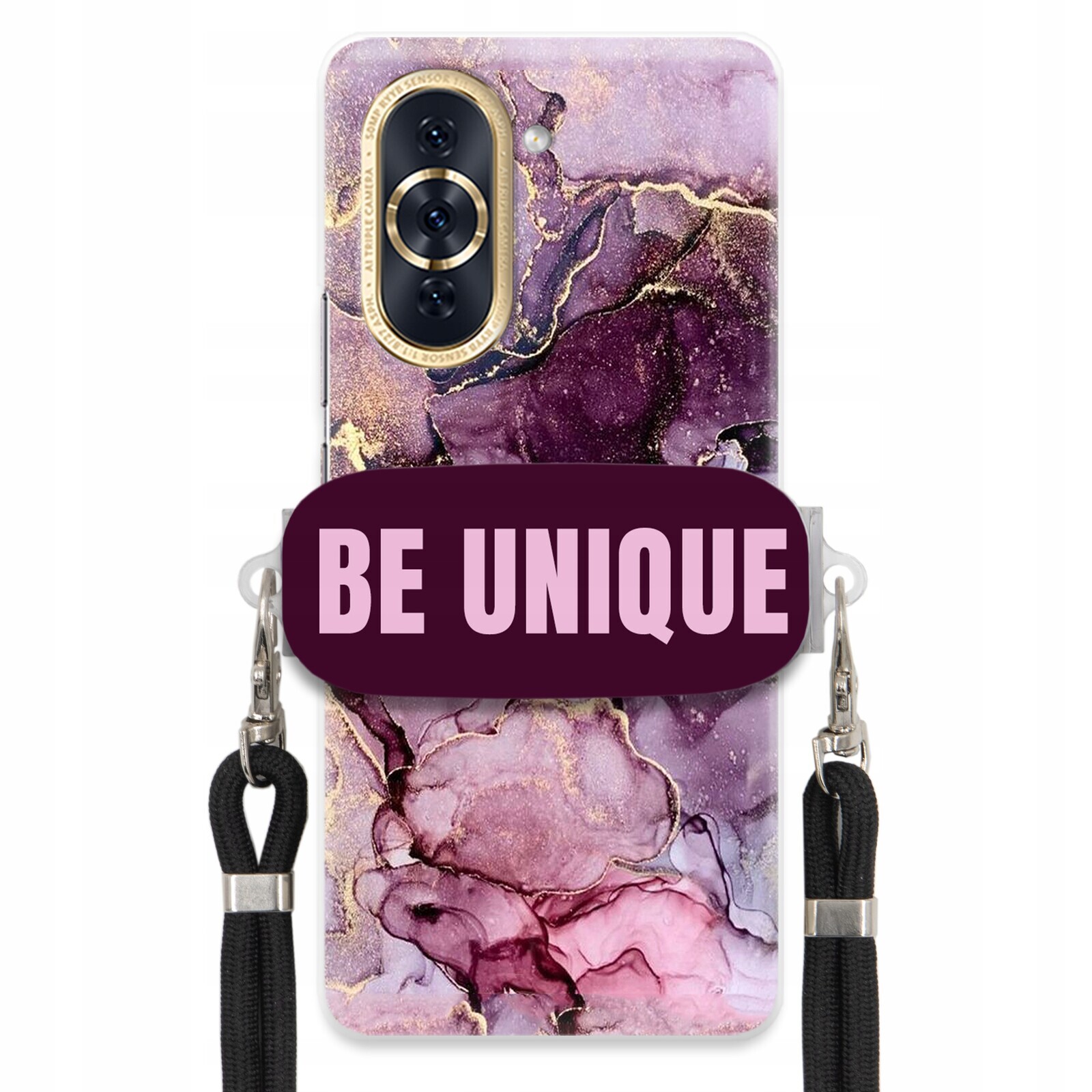 Pouzdro pro Huawei Nova 10 Pro Case úchytka na šňůrku Černý fialový mramor