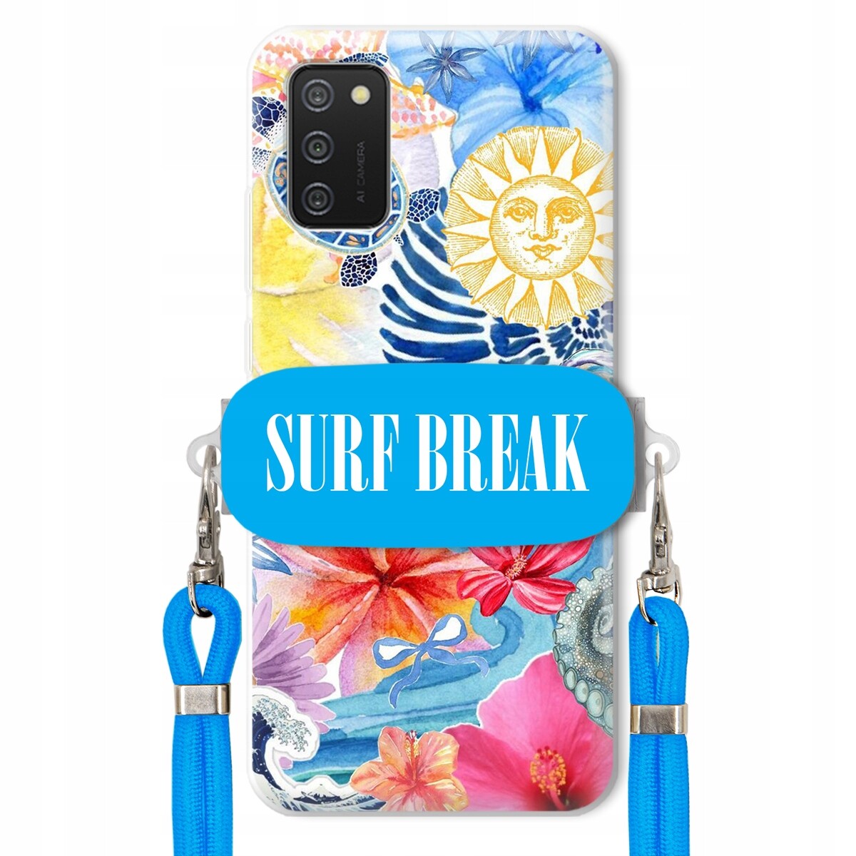 Pouzdro pro Samsung A02S Modré Crossbody vodítko Držák Surf Break Léta
