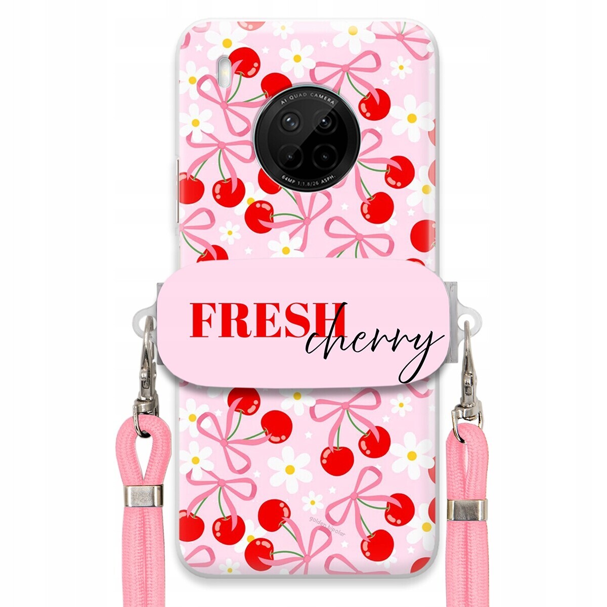 Pouzdro pro Huawei Y9a Case Držák Šňůrka Růžová Cherry Třešničky Mašličky