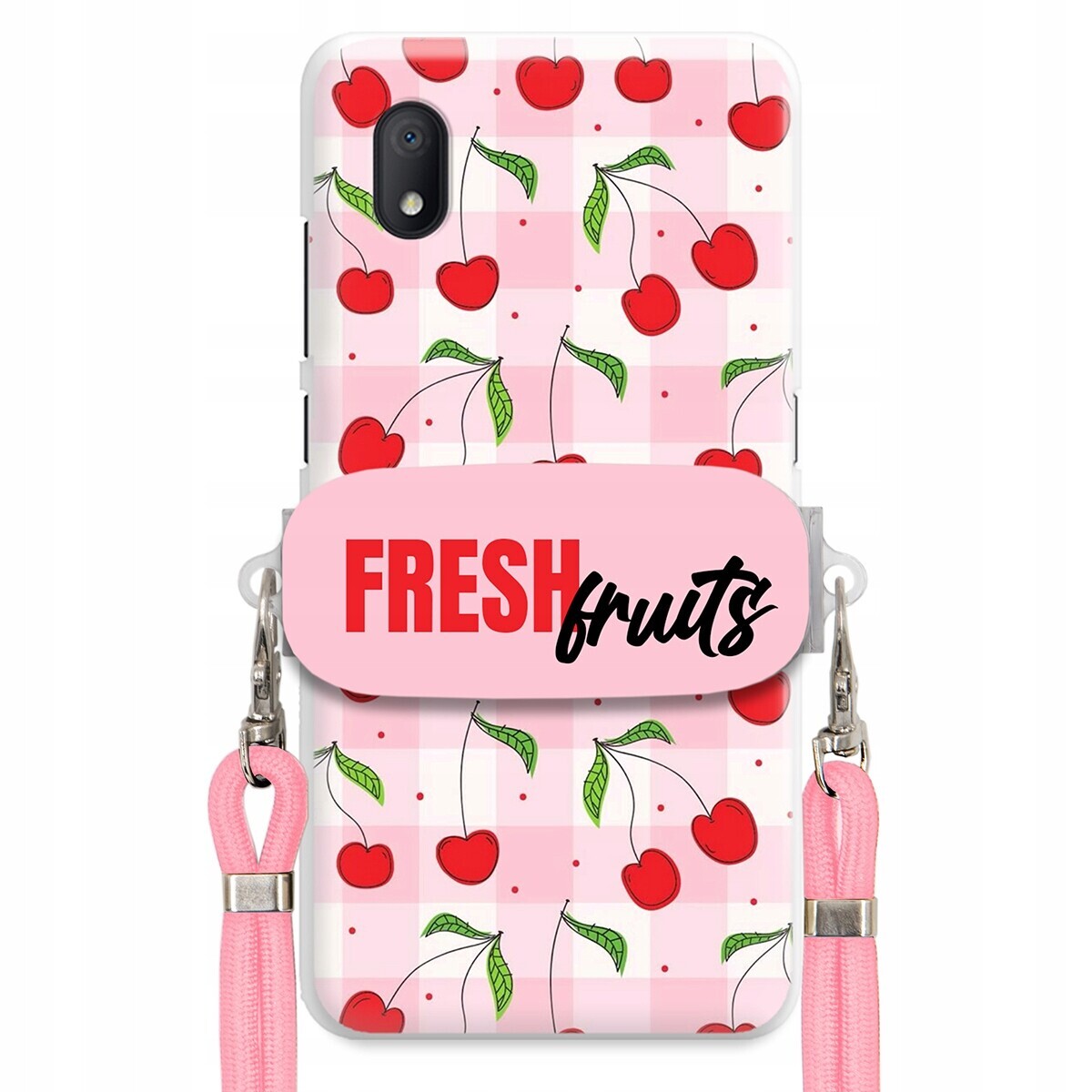 Pouzdro pro Samsung S25 Edge Case Držák na šňůrku Růžová Fresh Fruits Mřížka