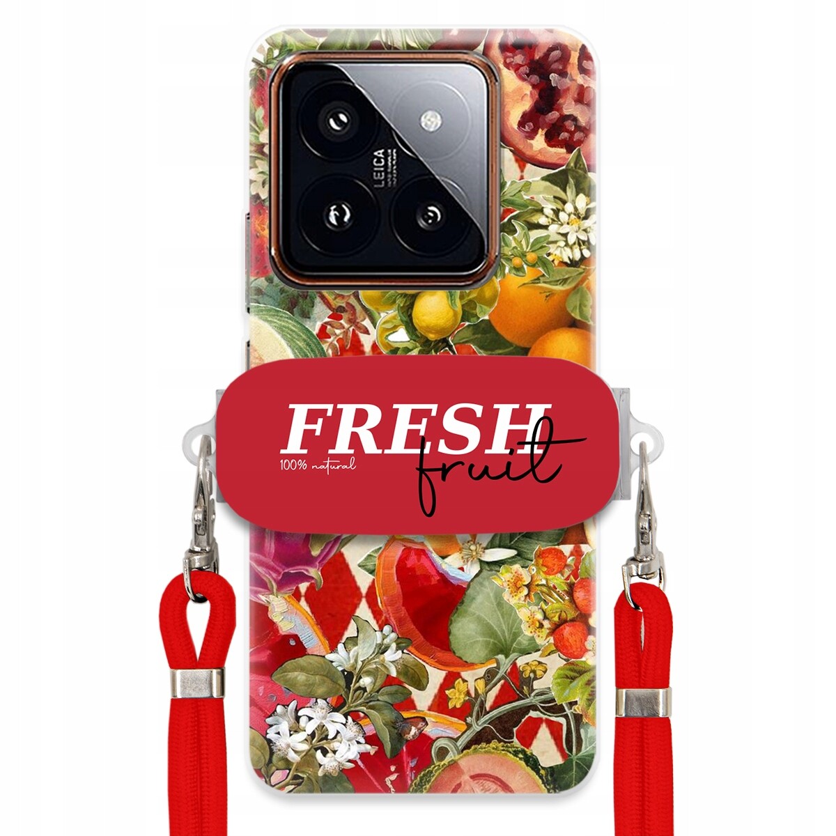 Pouzdro pro Xiaomi 14 Pro Červené Crossbody vodítko Držák Fresh Fruit Ovoce