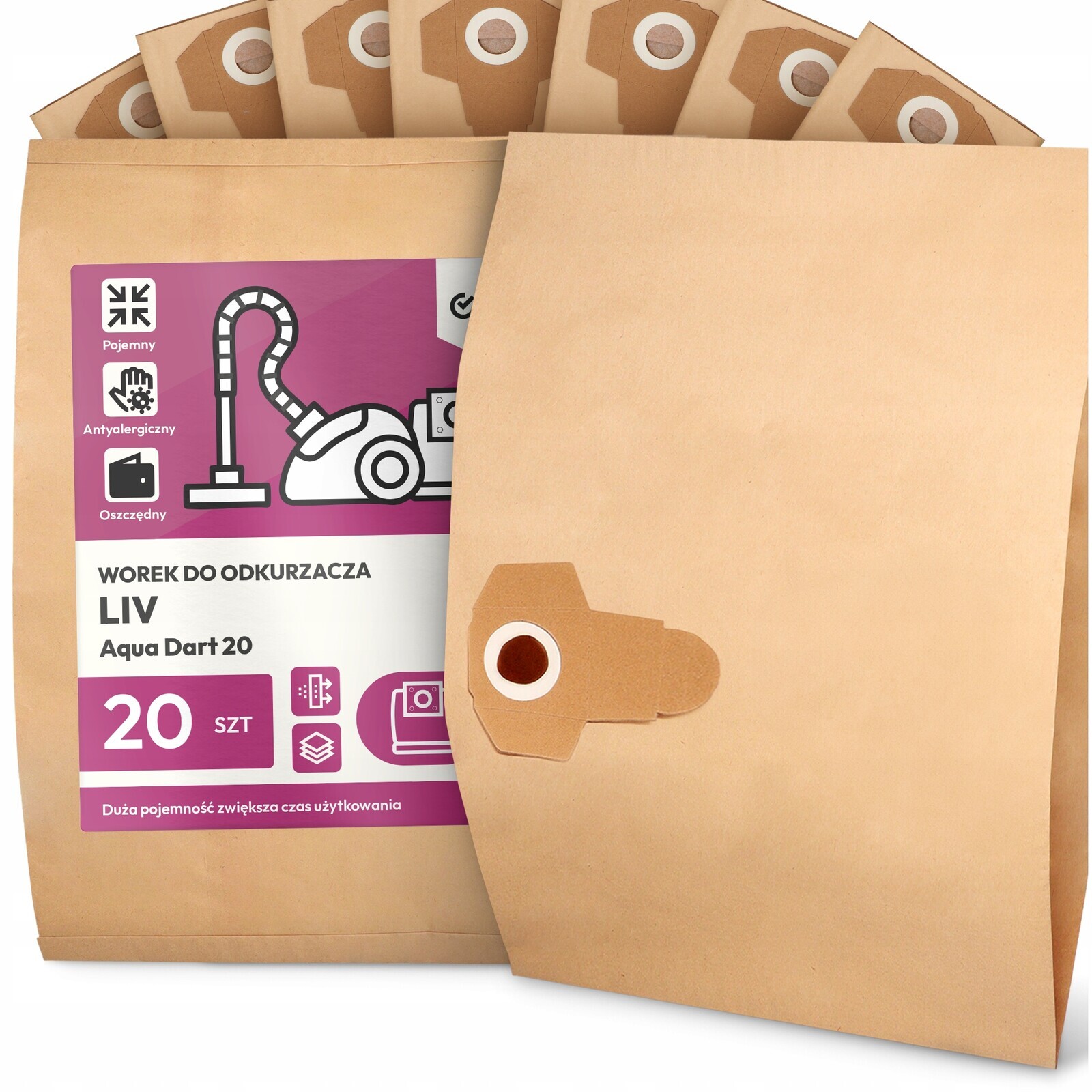 20 x Sáček Do Vysavače Liv Aqua Dart 20 Papírový 2-vrstvový Sáček Sáčky 2A