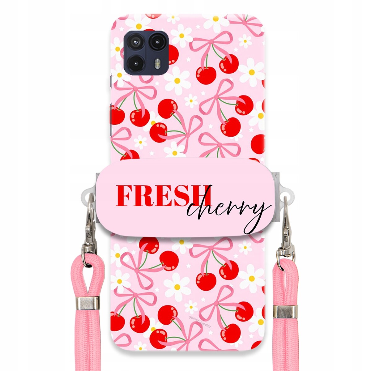 Pouzdro pro Motorola G50 5G Case Držák Šňůrky Růžová Fresh Cherry Kokardy