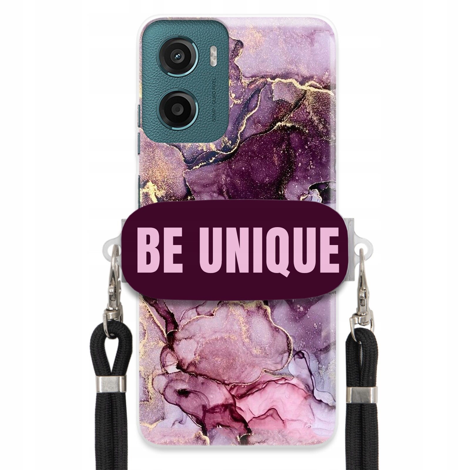 Pouzdro Premium pro Motorola G05 Case Uchywt Šňůra Černá Fialová Mramor