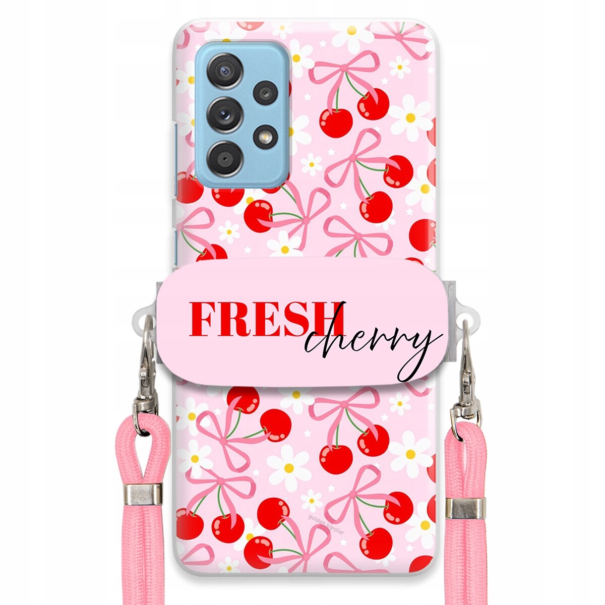Pouzdro pro Samsung A33 5G Case Držák Šňůrka Růžová Fresh Cherry Kokardy