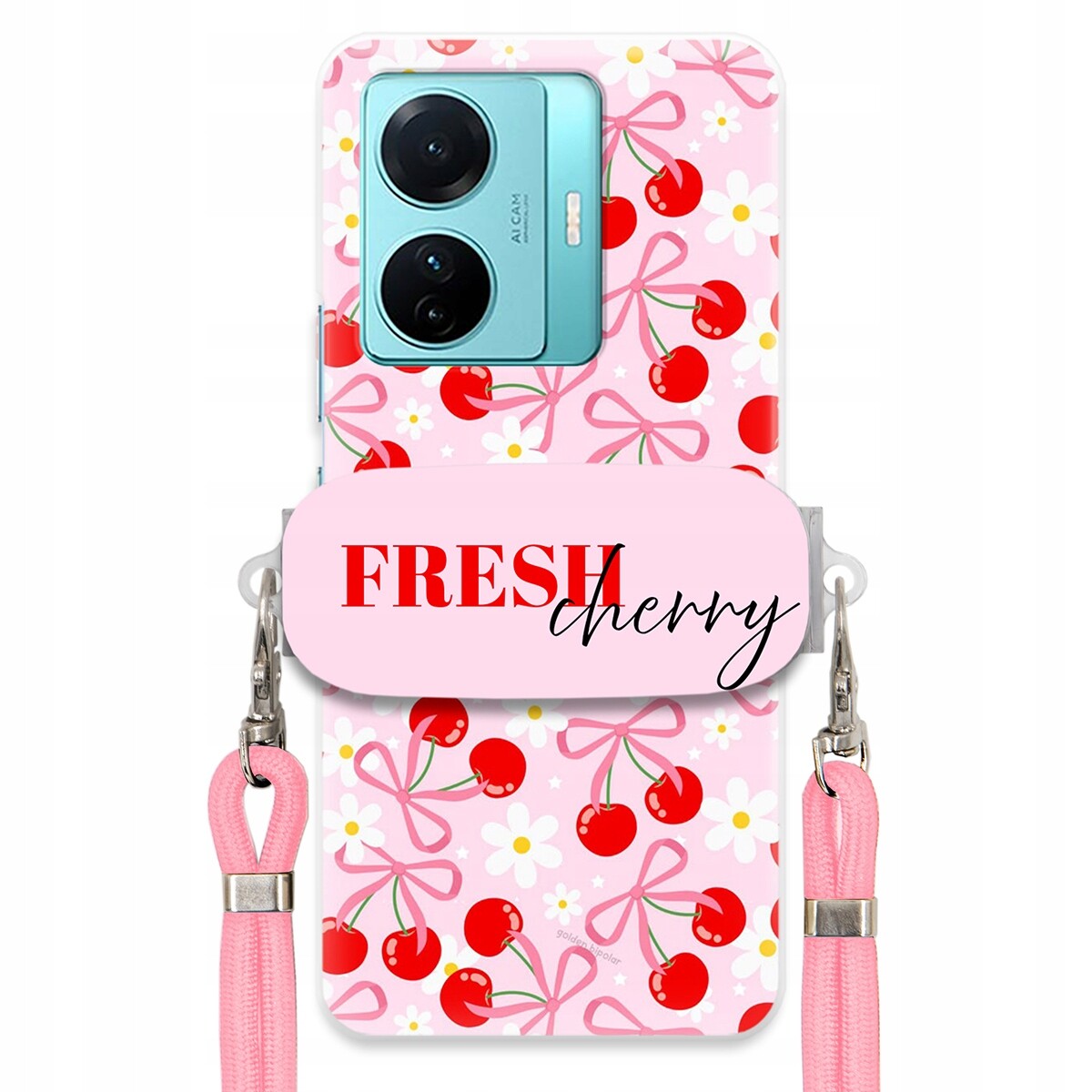 pouzdro na Vivo S15 E Case Držák Šňůrka Růžová Cherry Třešničky Mašličky