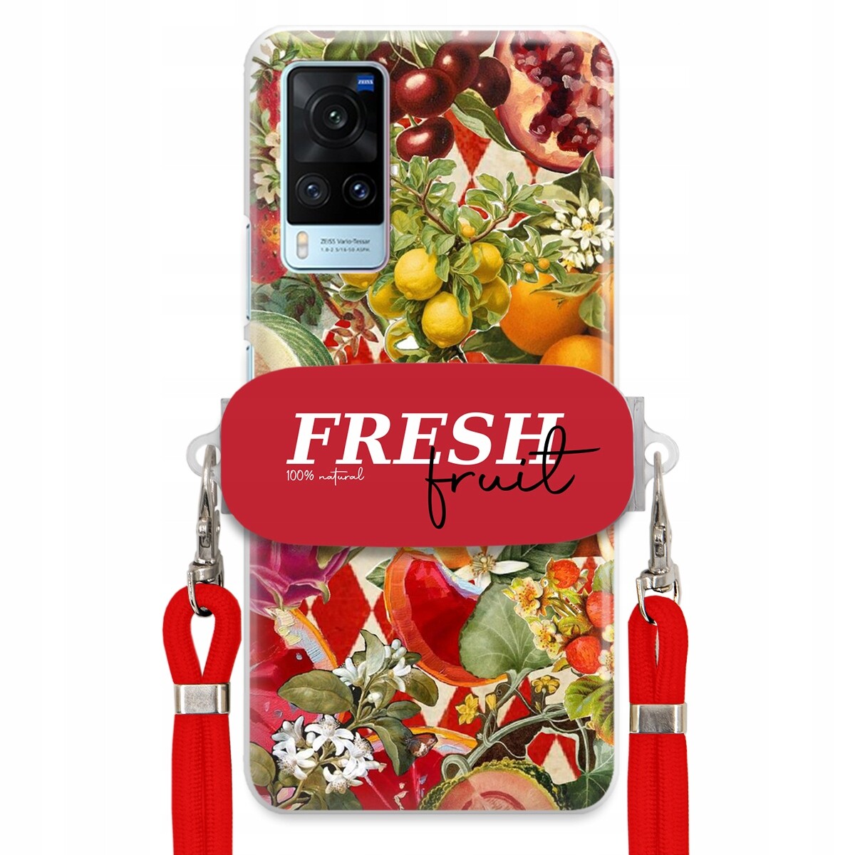 pouzdro na Vivo X60 Červené Crossbody vodítko Držák Fresh Fruit Ovocný