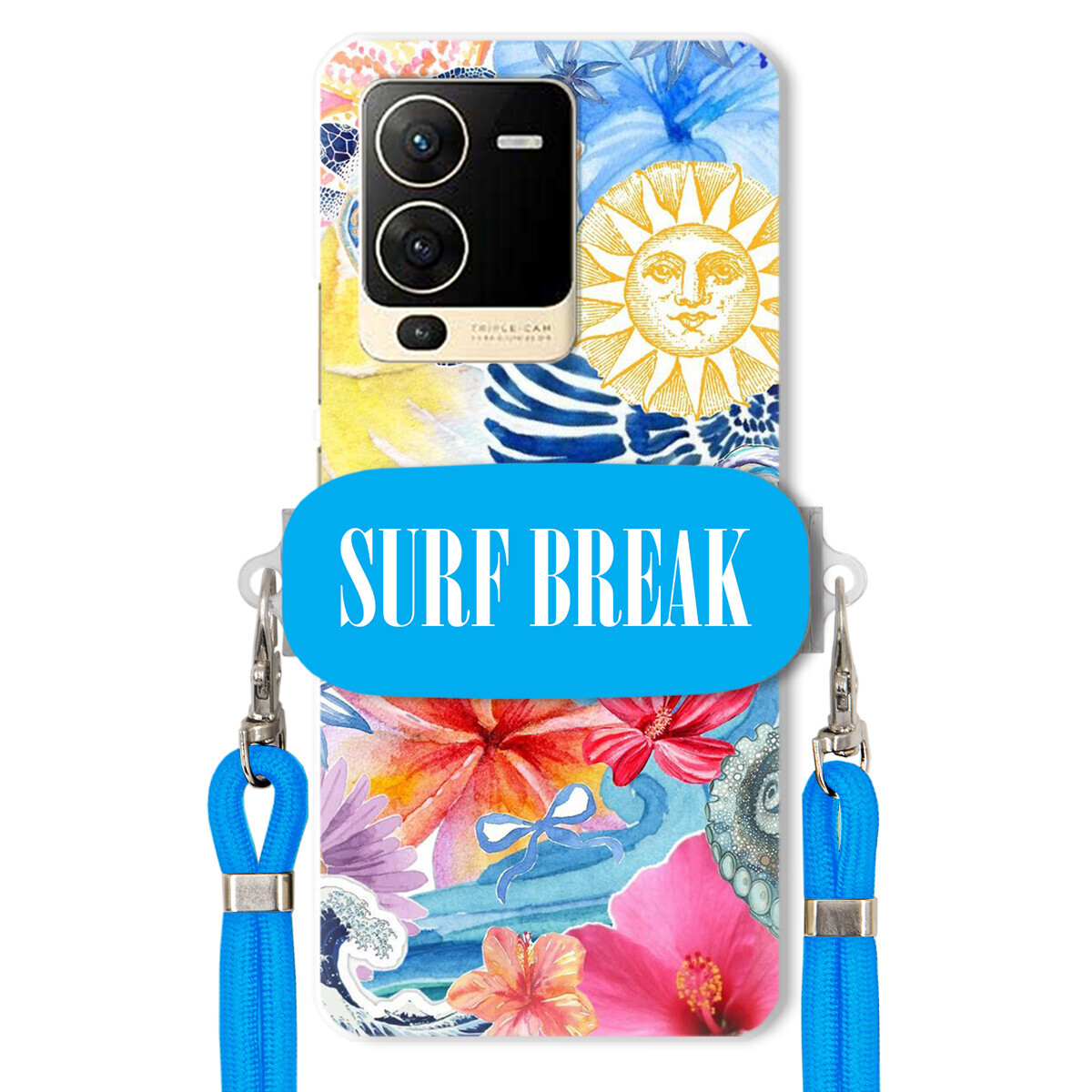 pouzdro na Vivo S15 Vodítko Crossbody Blue Držák Surf Break Pancéřové Prázdninové