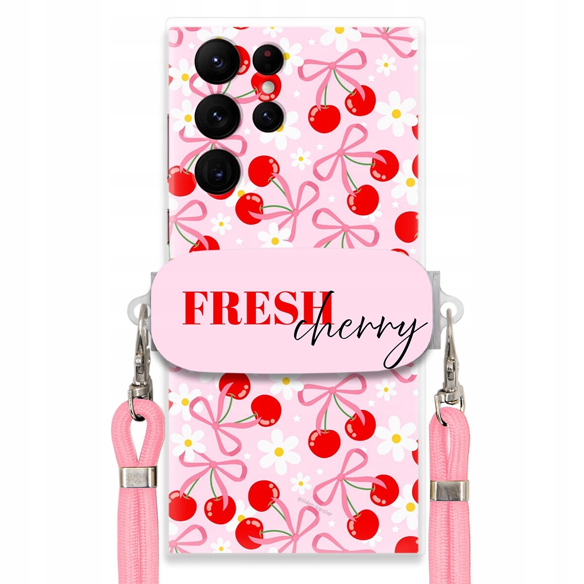 Pouzdro pro Samsung S22 Ultra Case Držák na šňůrku Růžový Fresh Cherry Mašle