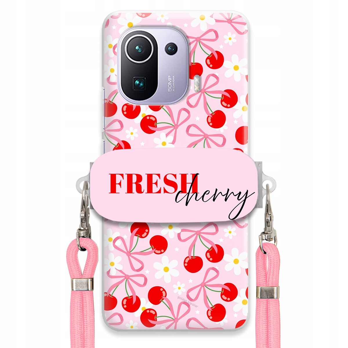 Pouzdro pro Xiaomi Mi 11 Pro Case Držák Šňůrka Růžová Fresh Cherry Kokardy