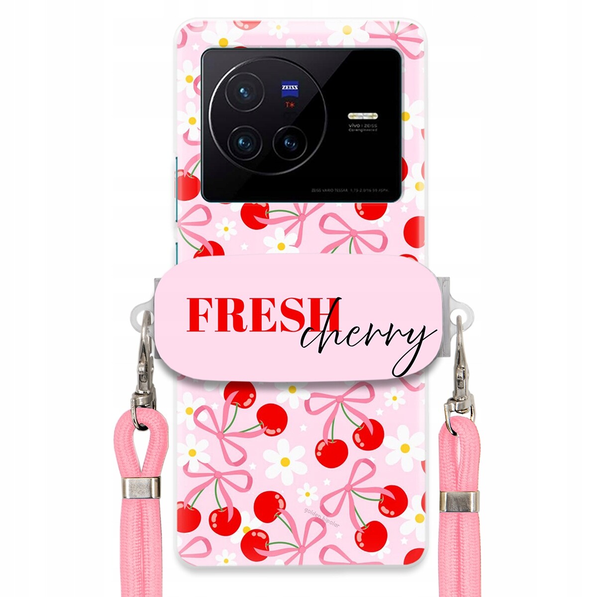 pouzdro na Vivo X80 Case Držák Šňůrka Růžová Fresh Cherry Kokardy Pink