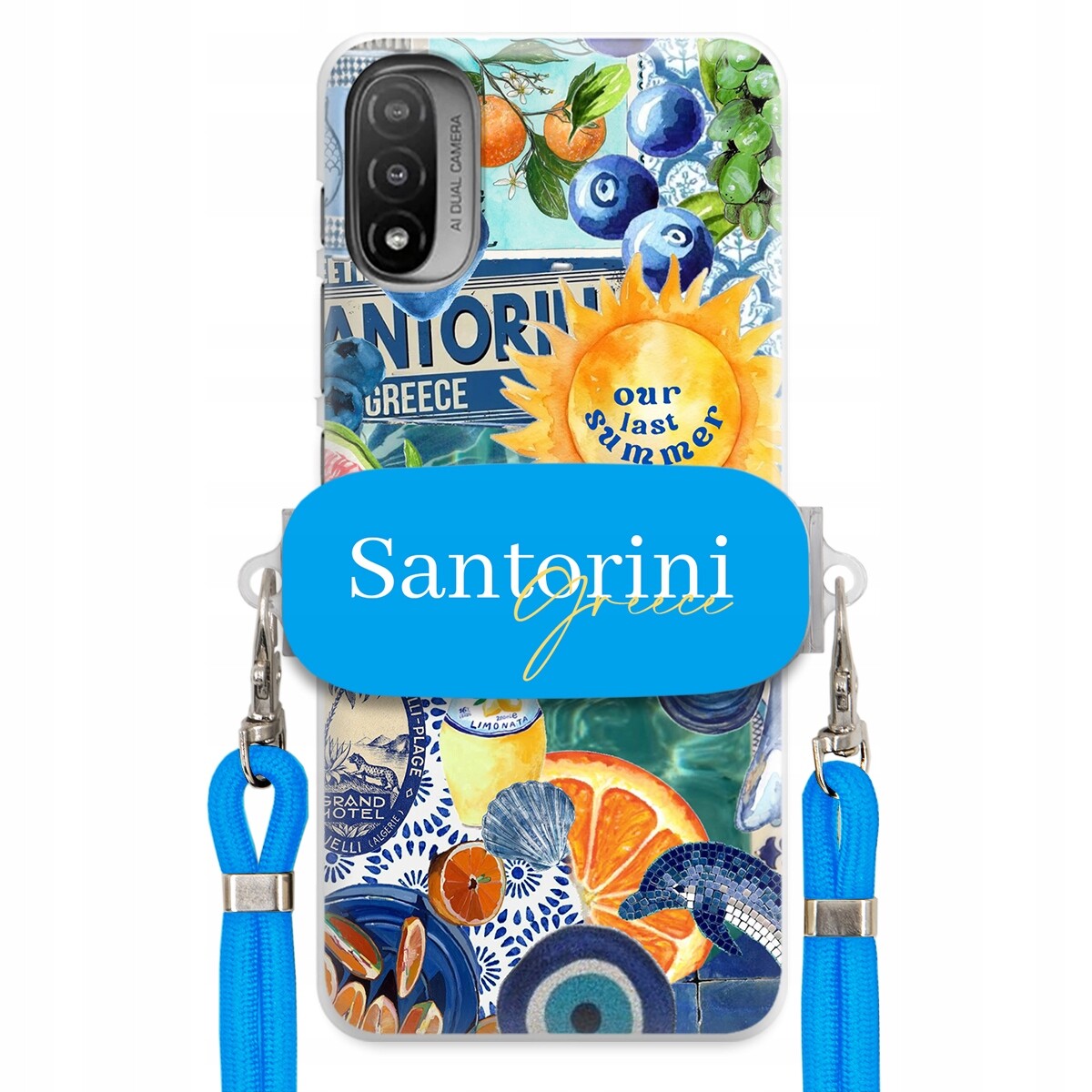 Pouzdro pro Motorola E40 Modré Crossbody vodítko Držák Santorini Sea Vibes