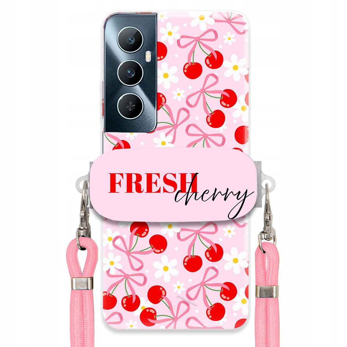Pouzdro pro Realme C65 4G Case Držák Šňůrka Růžová Fresh Cherry Kokardy
