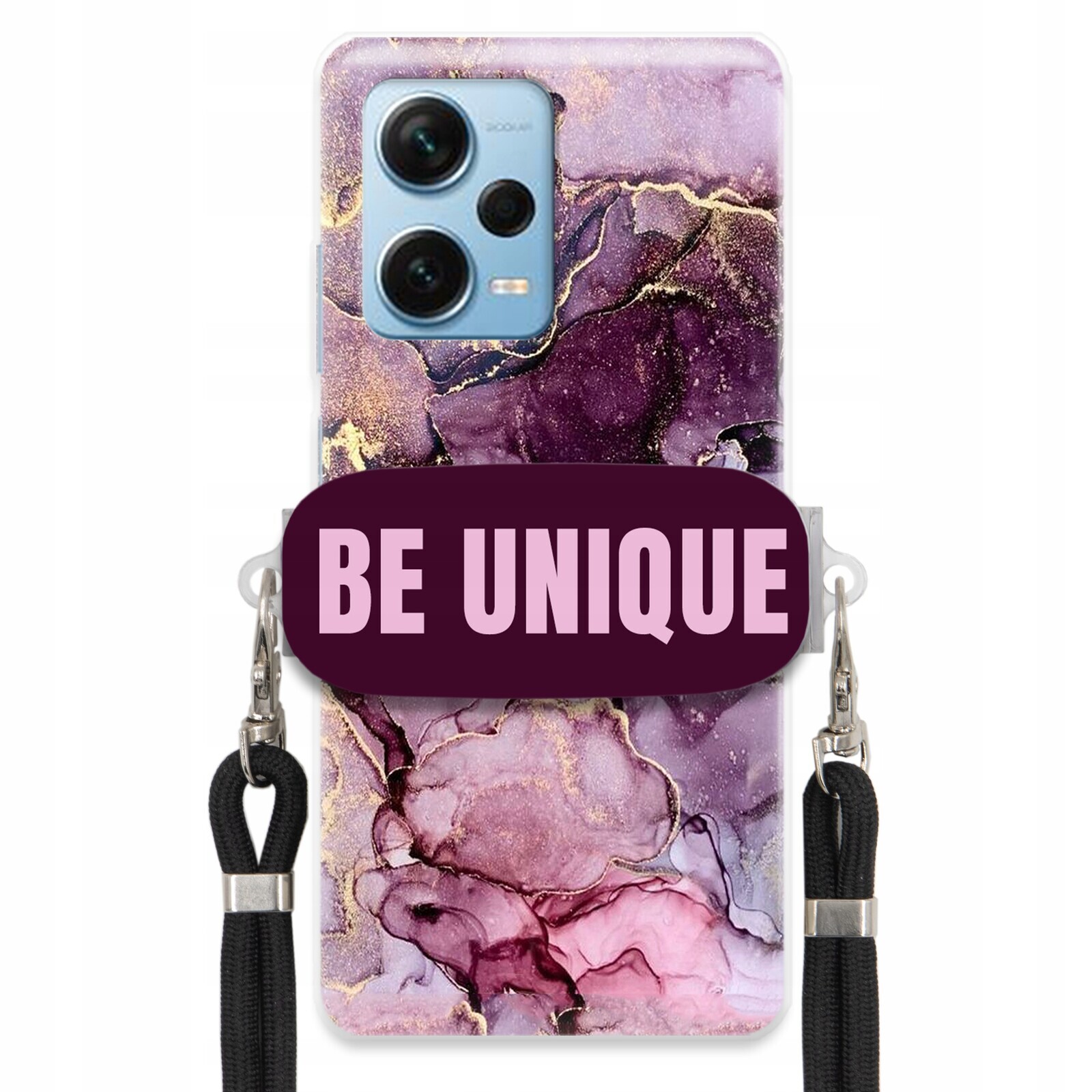 Pouzdro pro Xiaomi Redmi Note 12 Pro Plus Držák Šňůrky Černá Fialová Mramorová barva