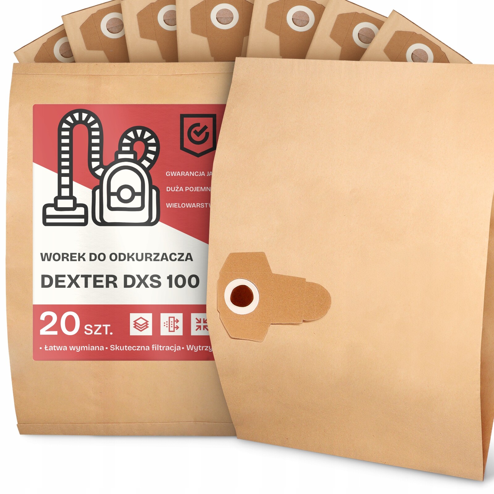 20 x Sáček Do Vysavače Dexter Dxs 100 Papírový 2-vrstvový Sáček Sáčky 2A