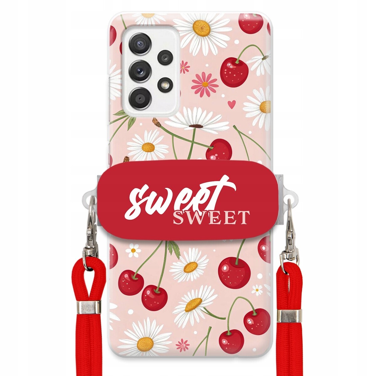 Pouzdro pro Samsung A52 4G Červené vodítko držák Crossbody Sweet Višňový Květ