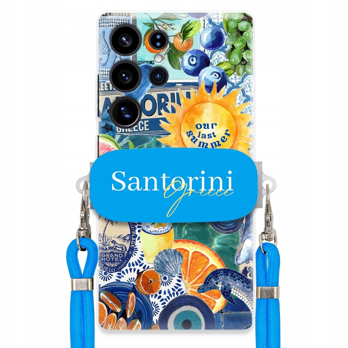 Pouzdro pro Samsung S25 Ultra Modré Crossbody vodítko držák Santorini Sea