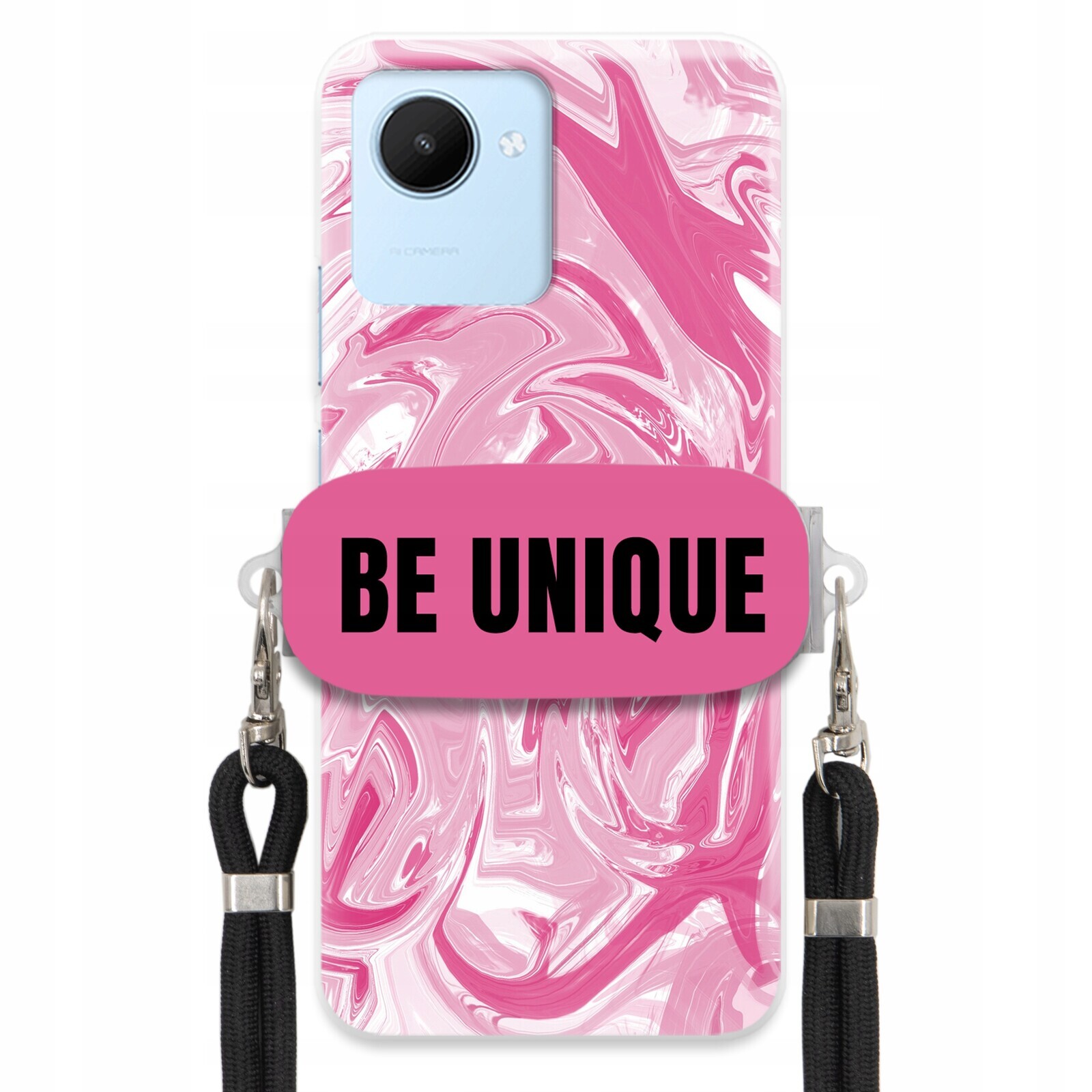 Pouzdro pro Realme C30 Case Uchyt Šňůrka Černý Růžový Mramor Be Unique