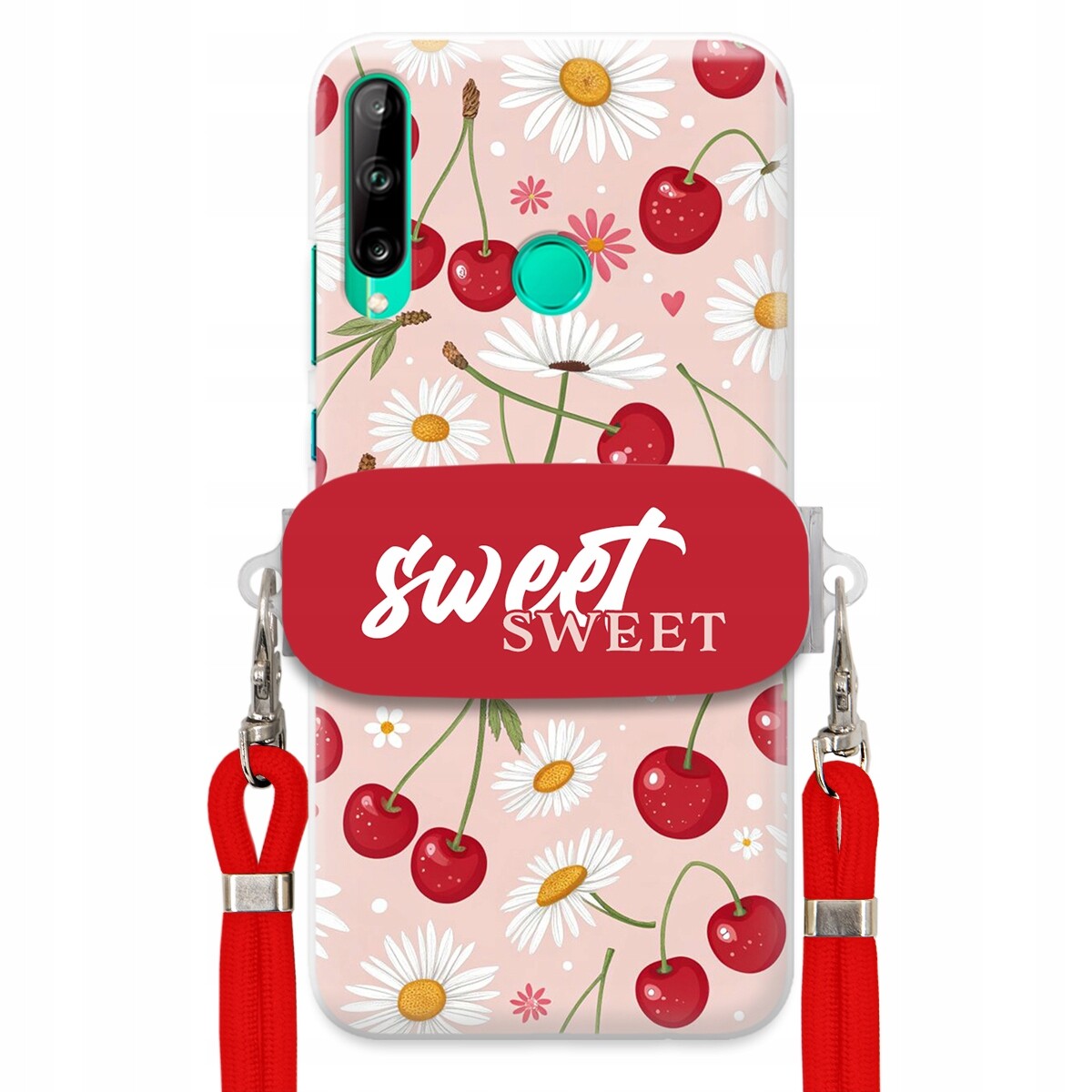 Pouzdro pro Huawei P40 Lite E Červené vodítko držák Sweet Sweet Višňový Květ