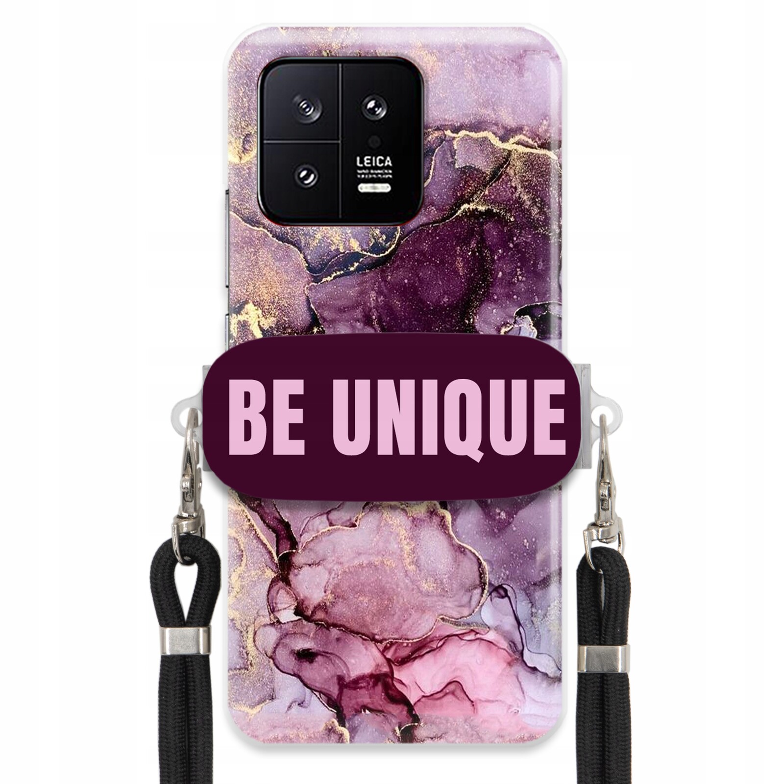 Pouzdro pro Xiaomi 13 úchytka na šňůrku Černý fialový mramor
