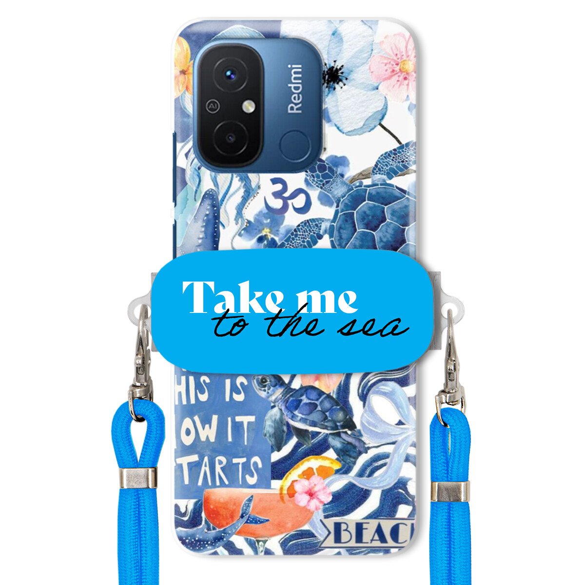 Pouzdro pro Xiaomi Redmi 11A Vodítko Crossbody Blue Držák Take Me To The Sea