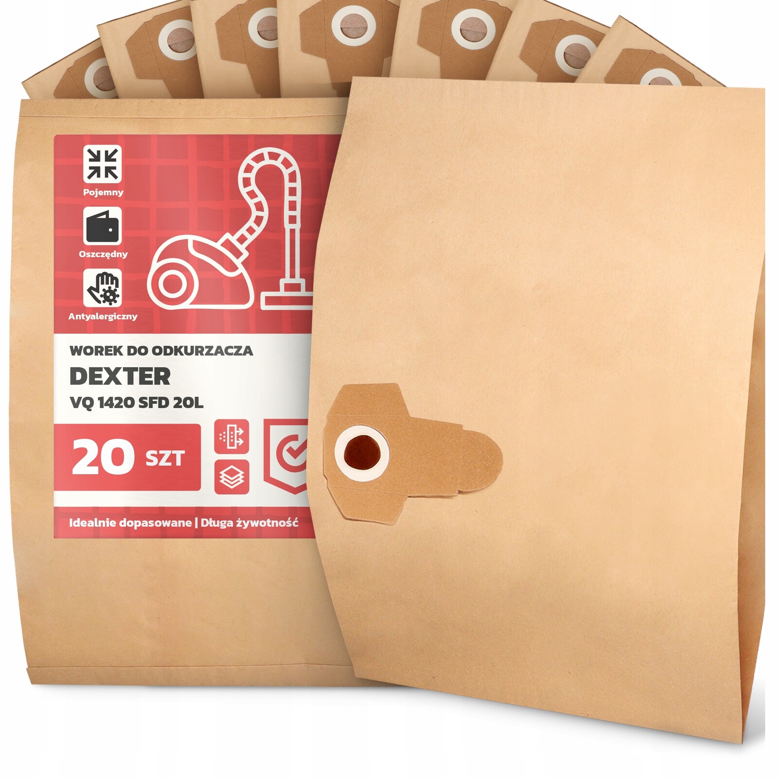 20 x Sáček Do Vysavače Dexter Vq 1420 Sfd 20L Papírový Sáček 2A
