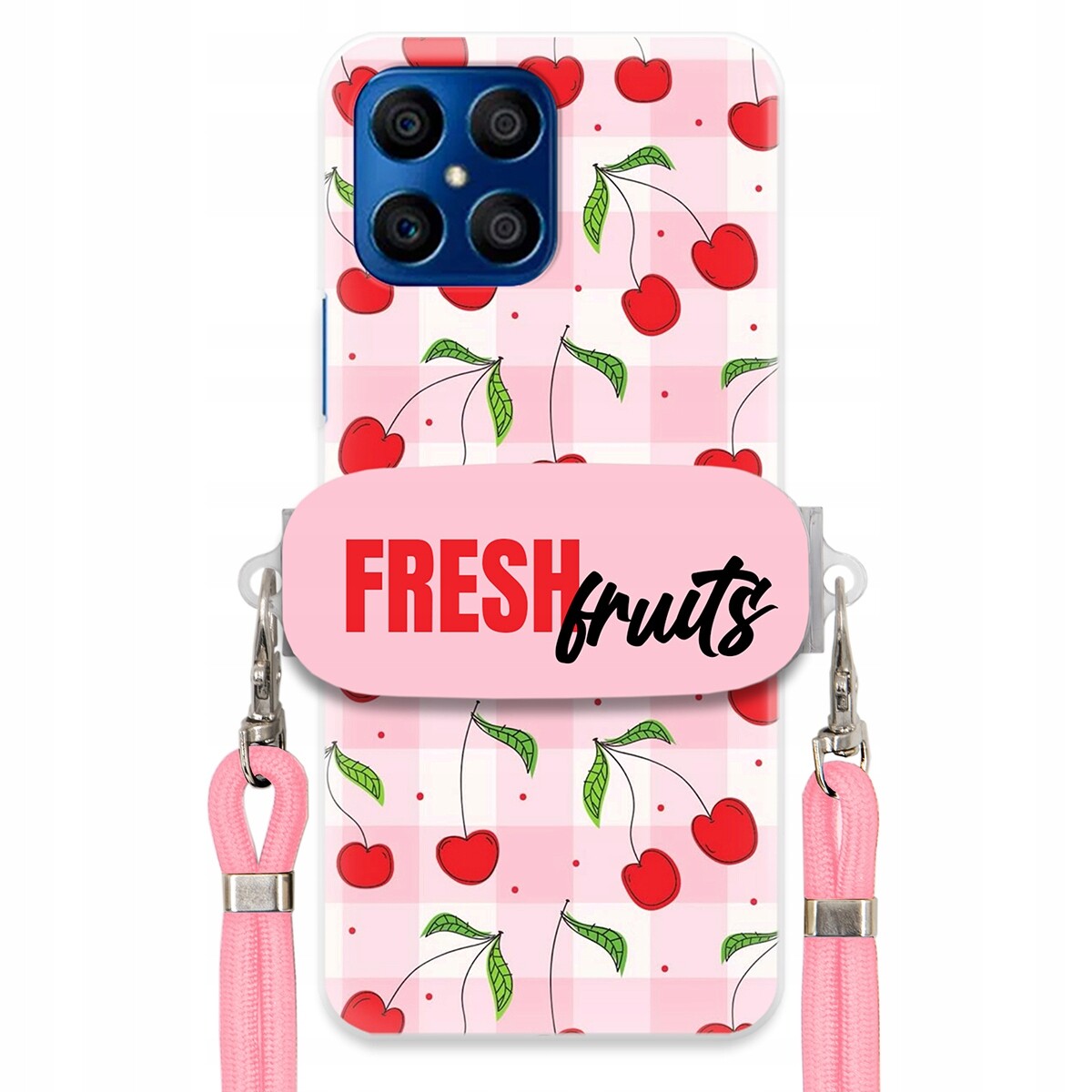 Pouzdro pro Huawei Honor X8 Držák Šňůrka Růžová Fresh Fruits Mřížka