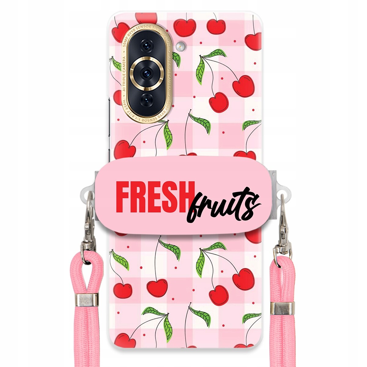 Pouzdro pro Huawei Nova 10 Pro Case Držák Šňůrka Růžová Fresh Fruits Mřížka