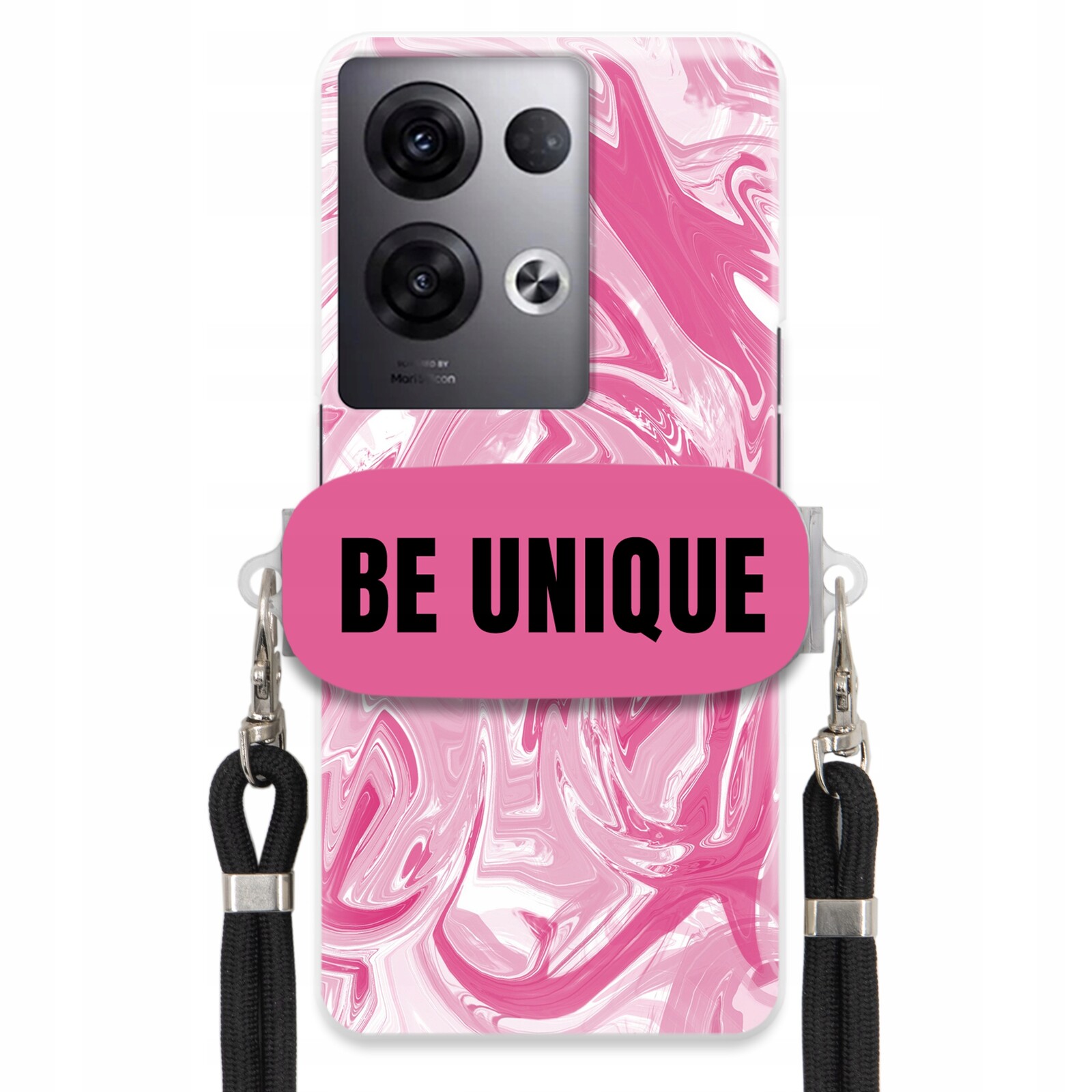 Pouzdro pro Oppo Reno 8 Pro Plus 5G Case úchyt pro šňůrku Černý Růžový Mramor