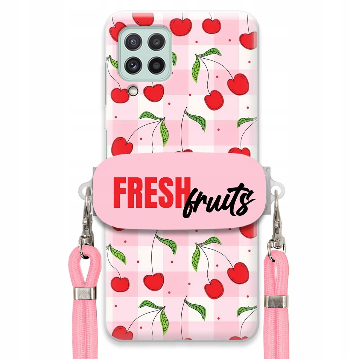 Pouzdro pro Samsung M22 4G Držák Šňůrky Růžová Fresh Fruits Mřížka