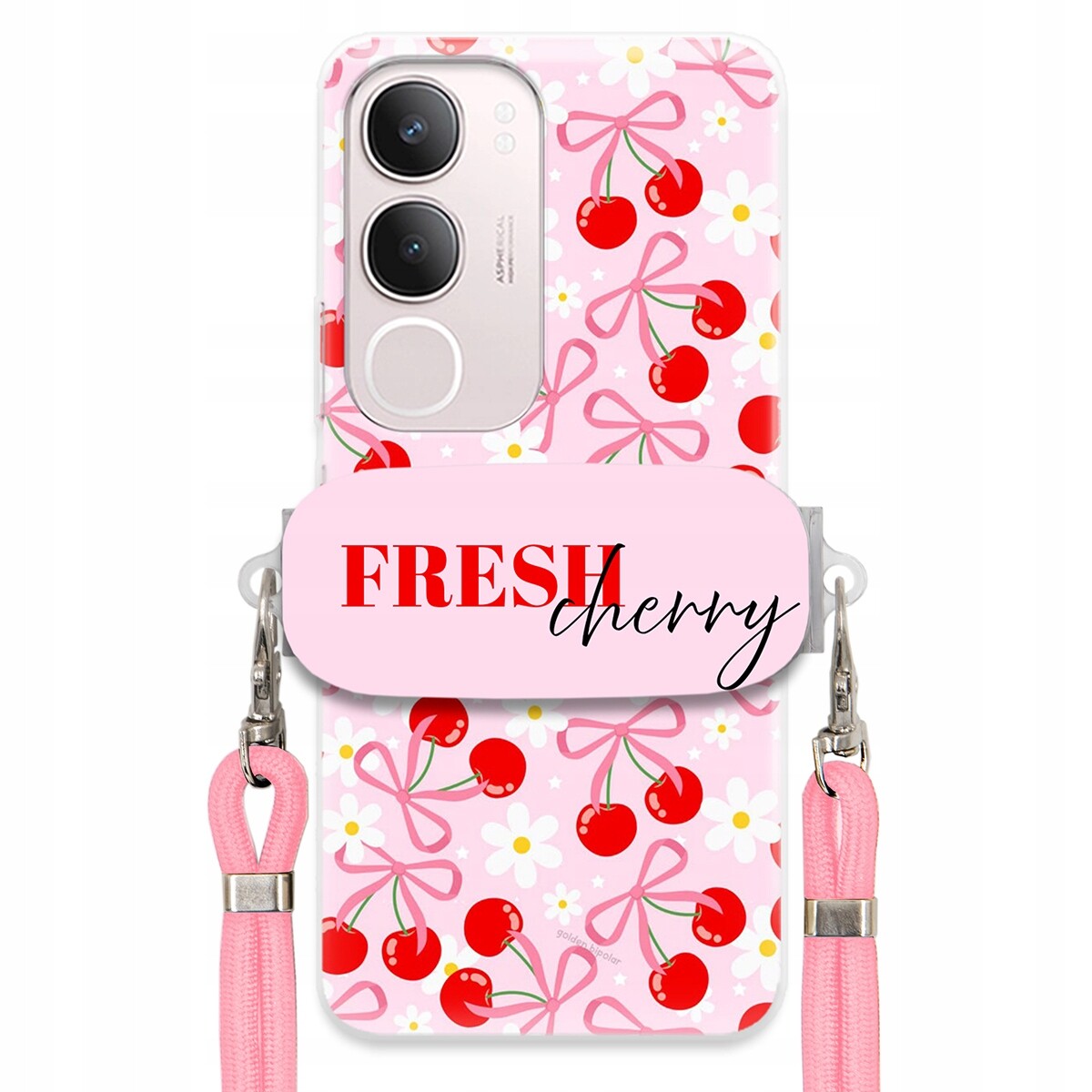 pouzdro na Vivo Y19S 4G Case Držák Šňůrka Růžová Fresh Cherry Mašle