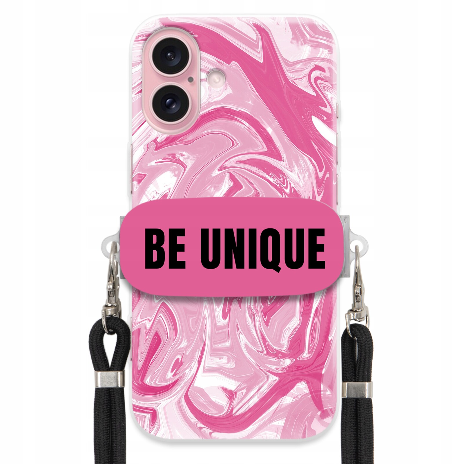 Pouzdro pro iPhone 16 Pouzdro úchyt šňůrka Černá Růže Mramor Unique