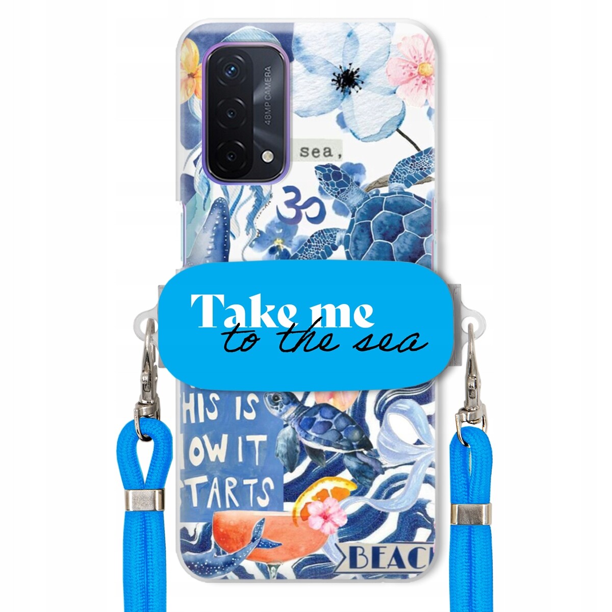 Pouzdro pro Oppo A54 5G Modré Crossbody vodítko Držák Take Me To The Sea