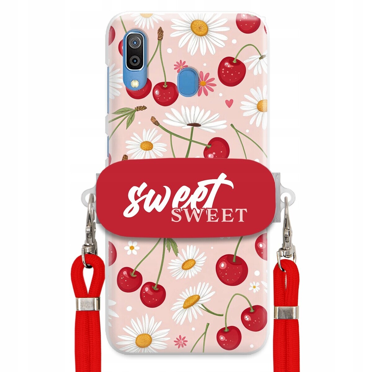 Pouzdro pro Samsung A30 Červené vodítko držák Sweet Sweet Višeň a sedmikráska