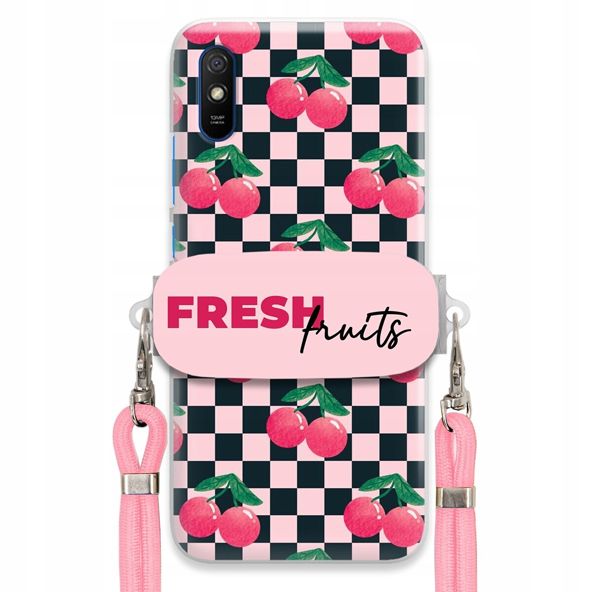 Pouzdro pro Xiaomi Redmi 9A Crossbody vodítko Držák Šachovnice Fresh Fruits