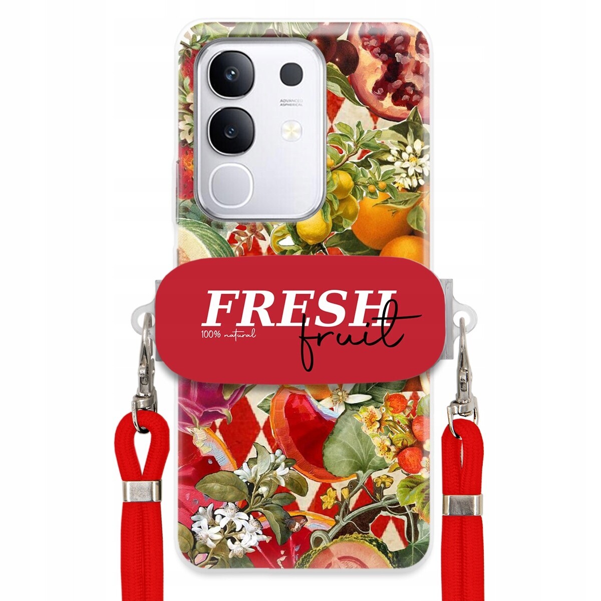 pouzdro na Vivo Y29 4G Červené Crossbody vodítko Držák Fresh Fruit Ovocné