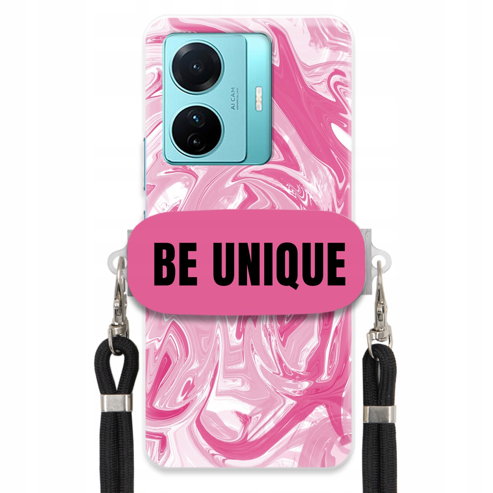 pouzdro na Vivo S15 E Case úchyt šňůrka Černý Růžový Mramor Be Unique