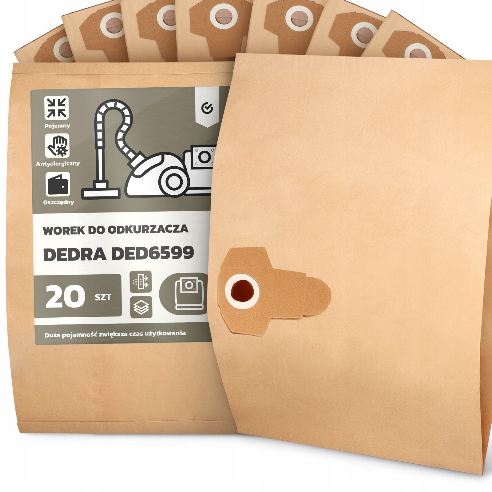 20 x Sáček Pro Vysavač Dedra DED6599 Papírový 2-vrstvový Sáček Sáčky 2A