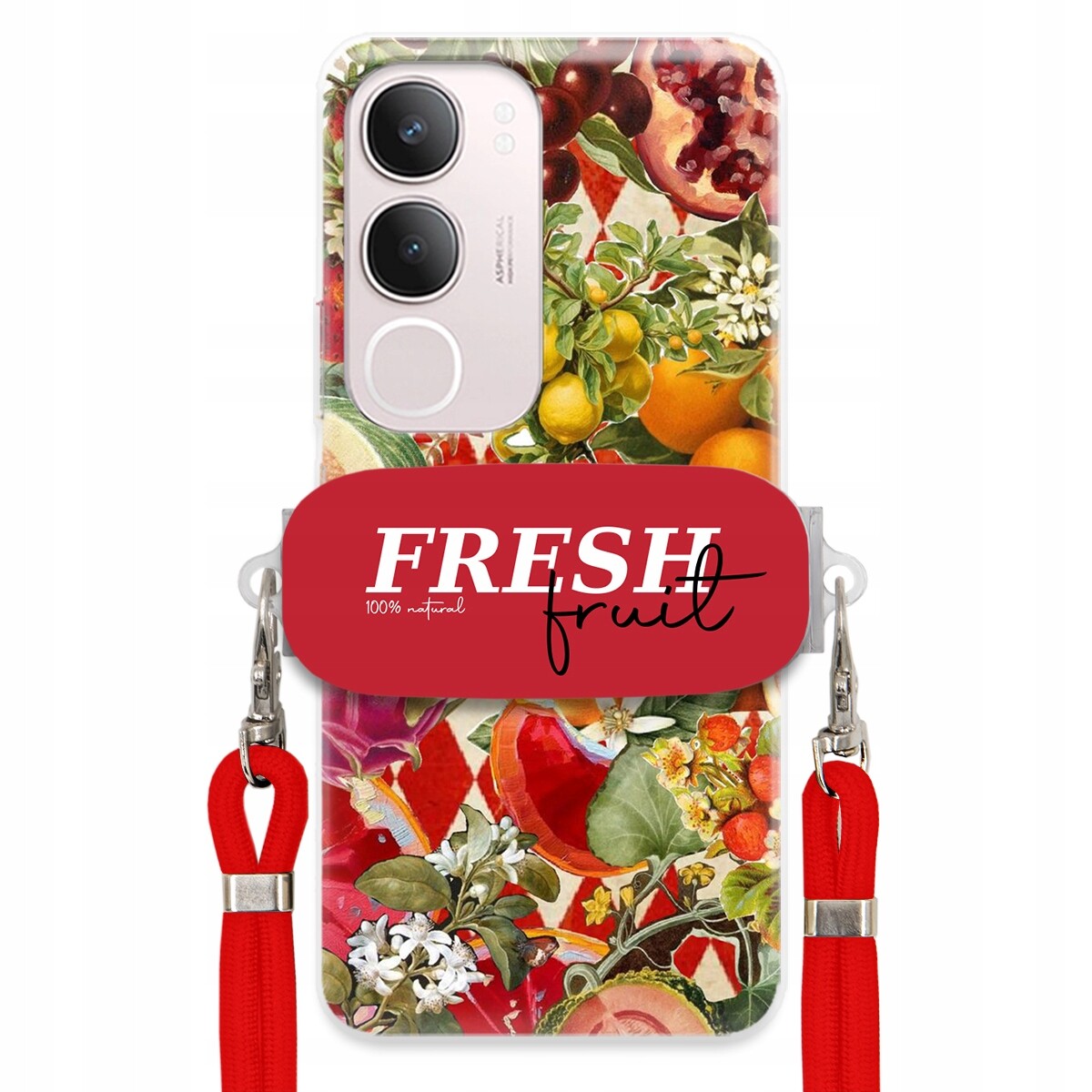 pouzdro na Vivo Y19S 4G Červené Crossbody vodítko Držák Fresh Fruit Ovocné