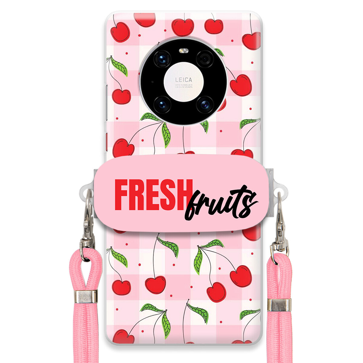 Pouzdro pro Huawei Mate 40 Case Držák Šňůrka Růžová Fresh Fruits Mřížka