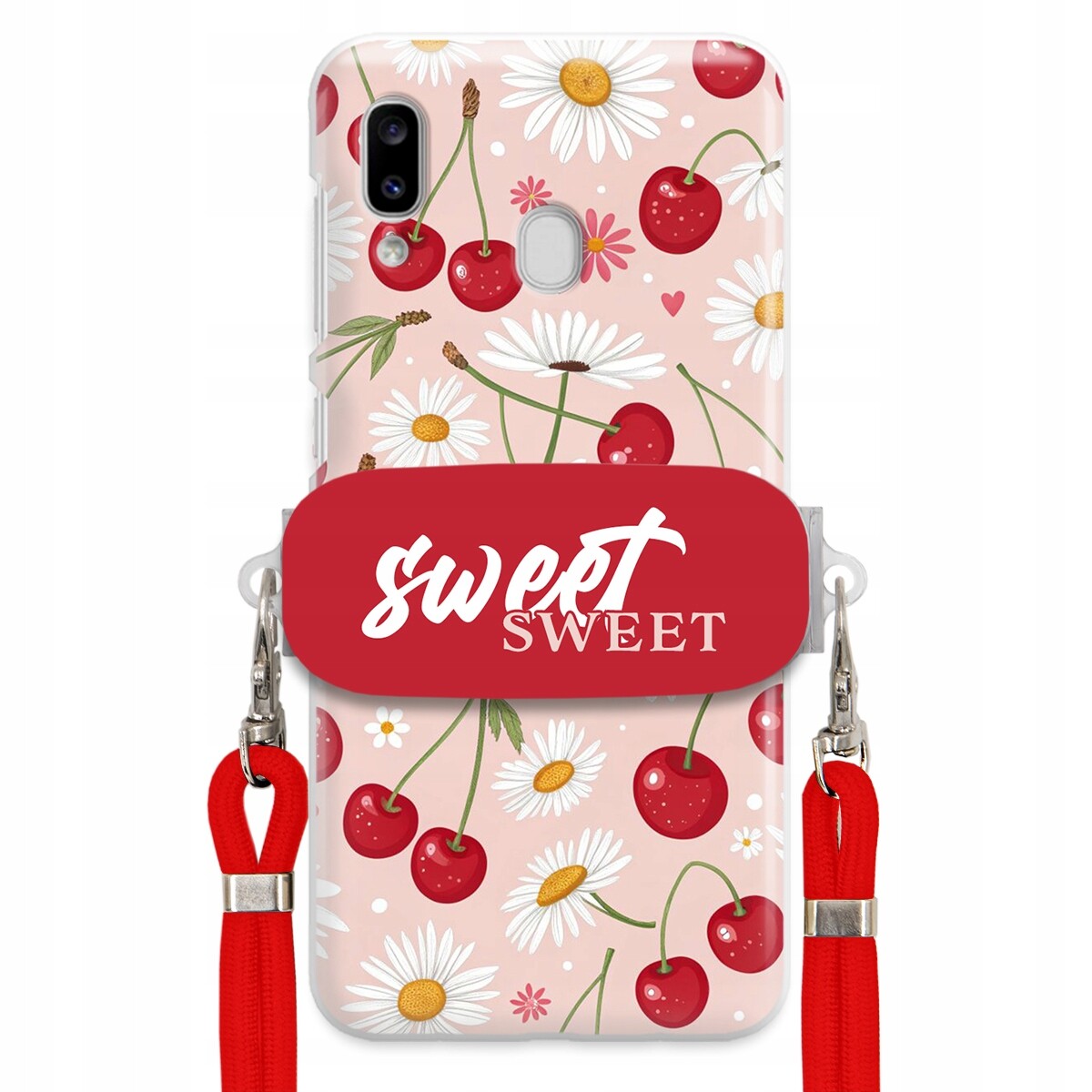 Pouzdro pro Samsung A20e Červené vodítko držák Crossbody Sweet Višňový Květ