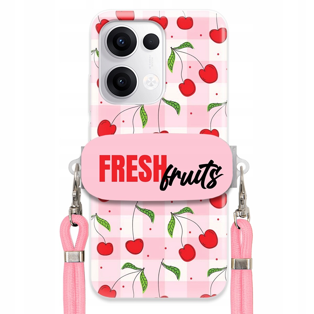 Pouzdro pro Oppo Reno 13 5G Case Držák Šňůrka Růžová Fresh Fruits Mřížka