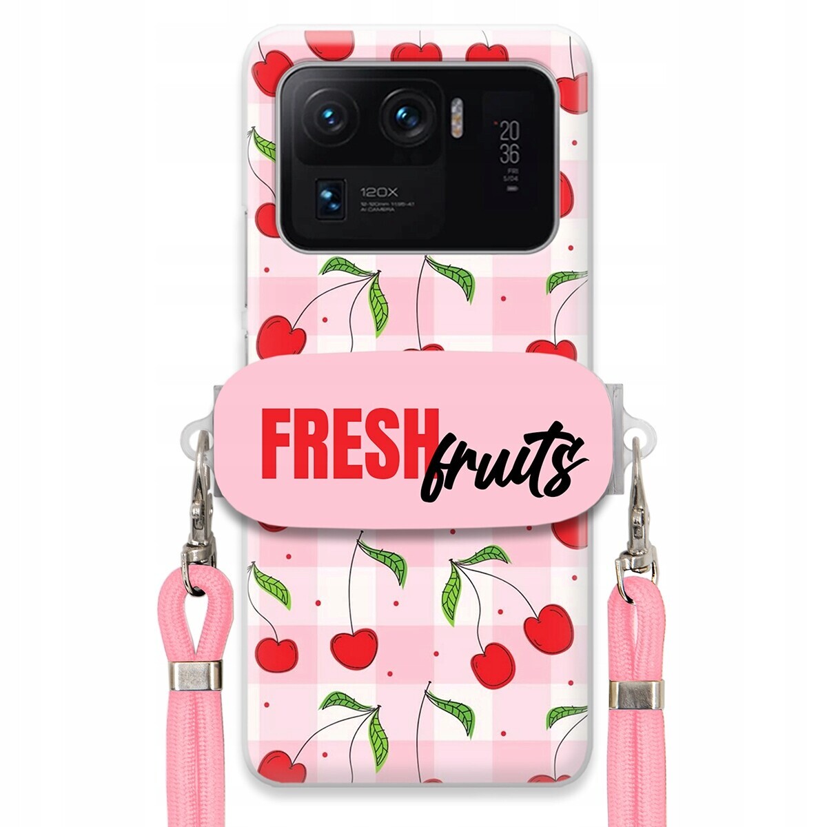 Pouzdro pro Xiaomi Mi 11 Ultra Case Držák Šňůrka Růžová Fresh Fruits Mřížka