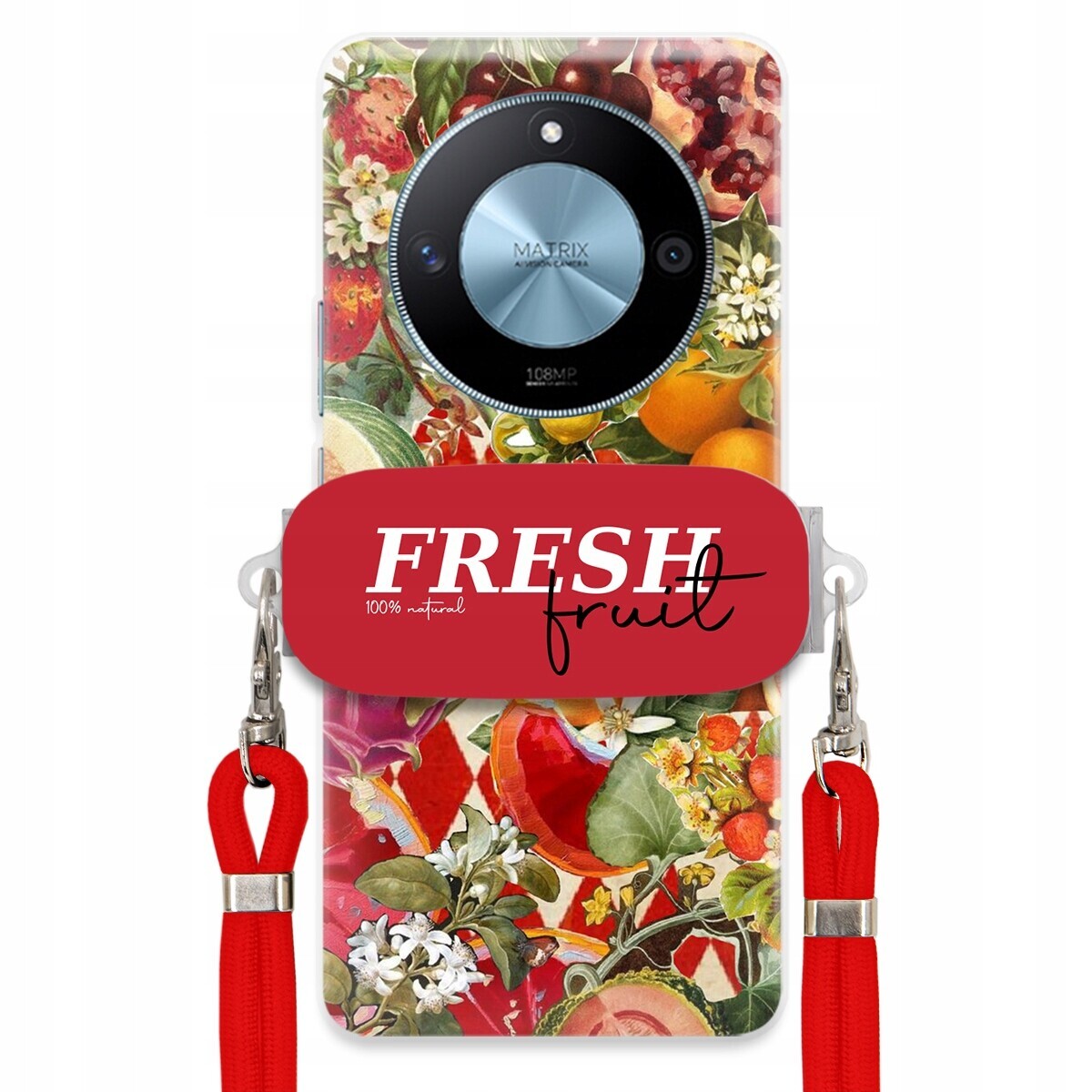 Pouzdro pro Honor Magic 6 Lite Červené Crossbody vodítko rukojeť Fresh Fruit